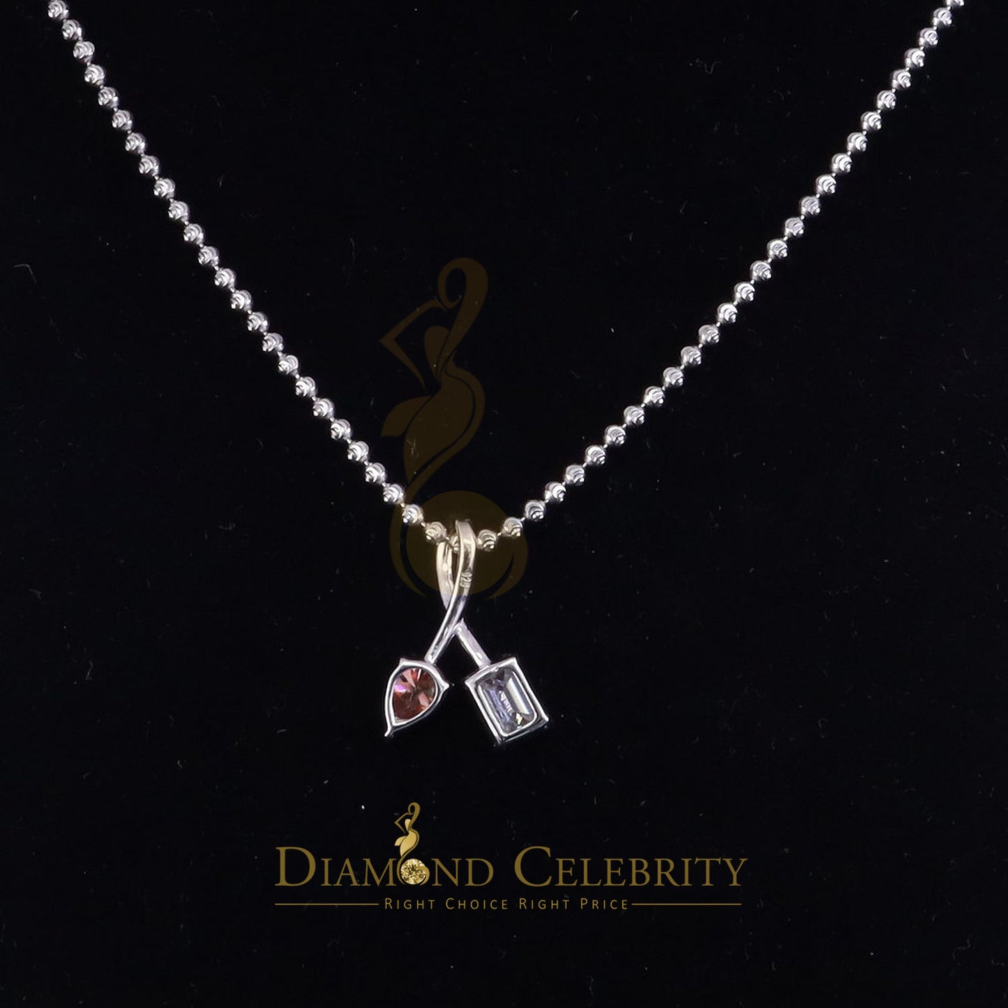 Diamondcelebritees Women's White 925 Silver White 2.00ct VVS 'D' Pink Moissanite Toi et Moi Pendant