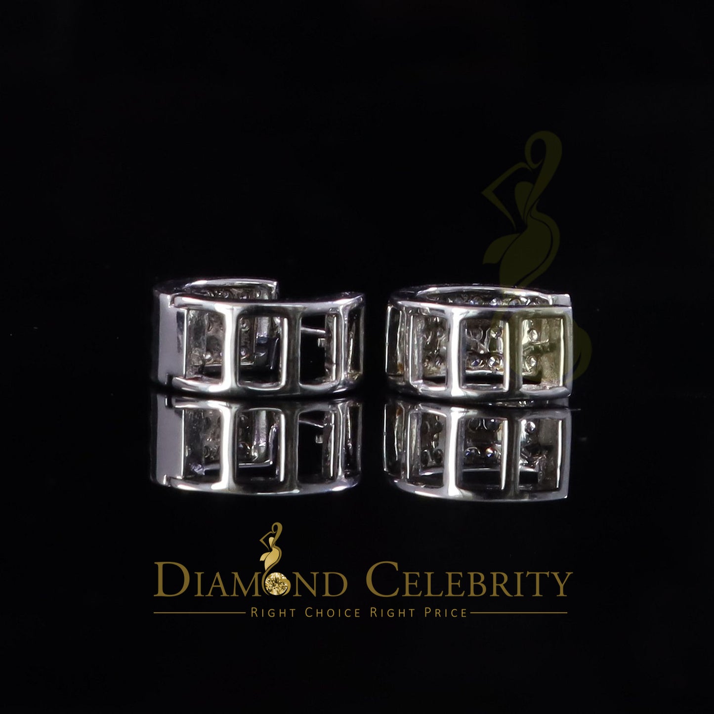 DiamondCelebritees Mens hip hop white Gold 925 Sterling Silver Iced 3 row Huggie Hoop earrings