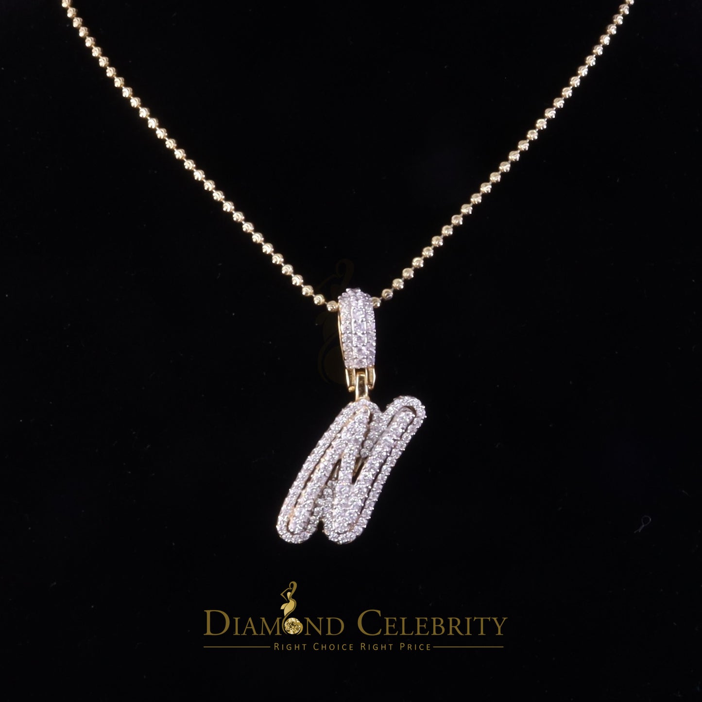 DiamondCelebritees Yellow Cursive 3D Alphabet Shape 925 Sterling Silver Cubic Zirconia Pendant