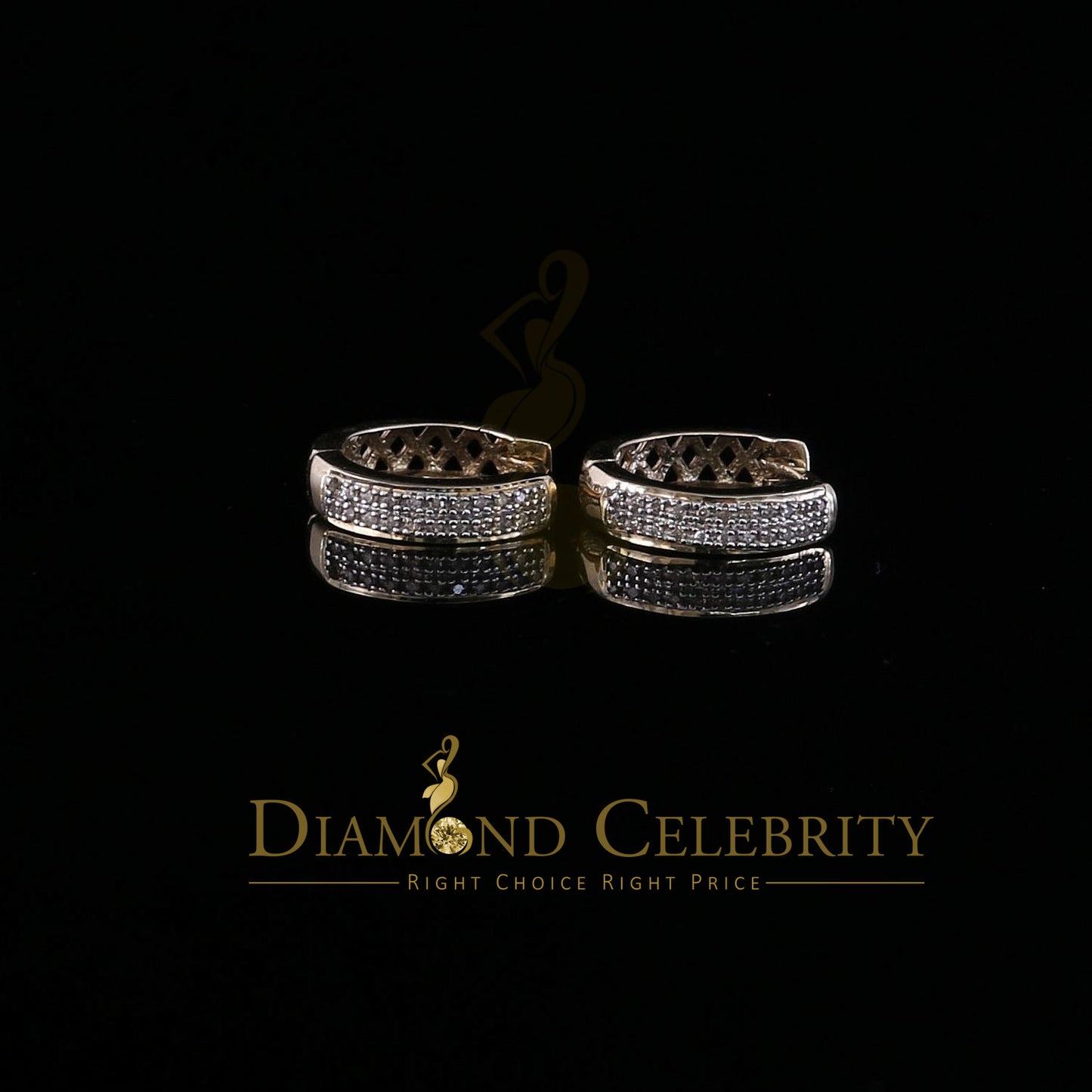 DiamondCelebritees 0.15ct Diamond 925 Sterling Silver Yellow Hoop Stud Earrings For Men's / Women's