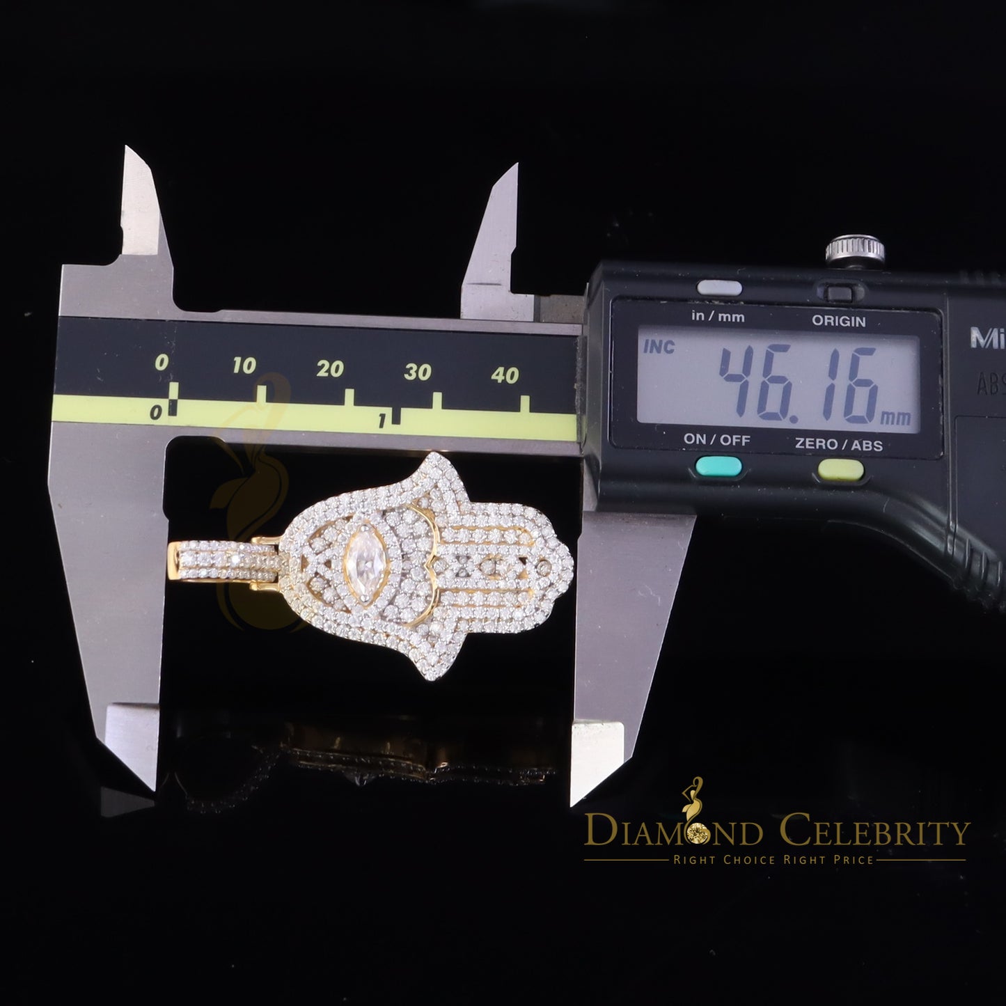 Diamondcelebritees 3.00ct Moissanite VVS D Baguette 925 Silver Yellow Hamsa Pendant For Women's