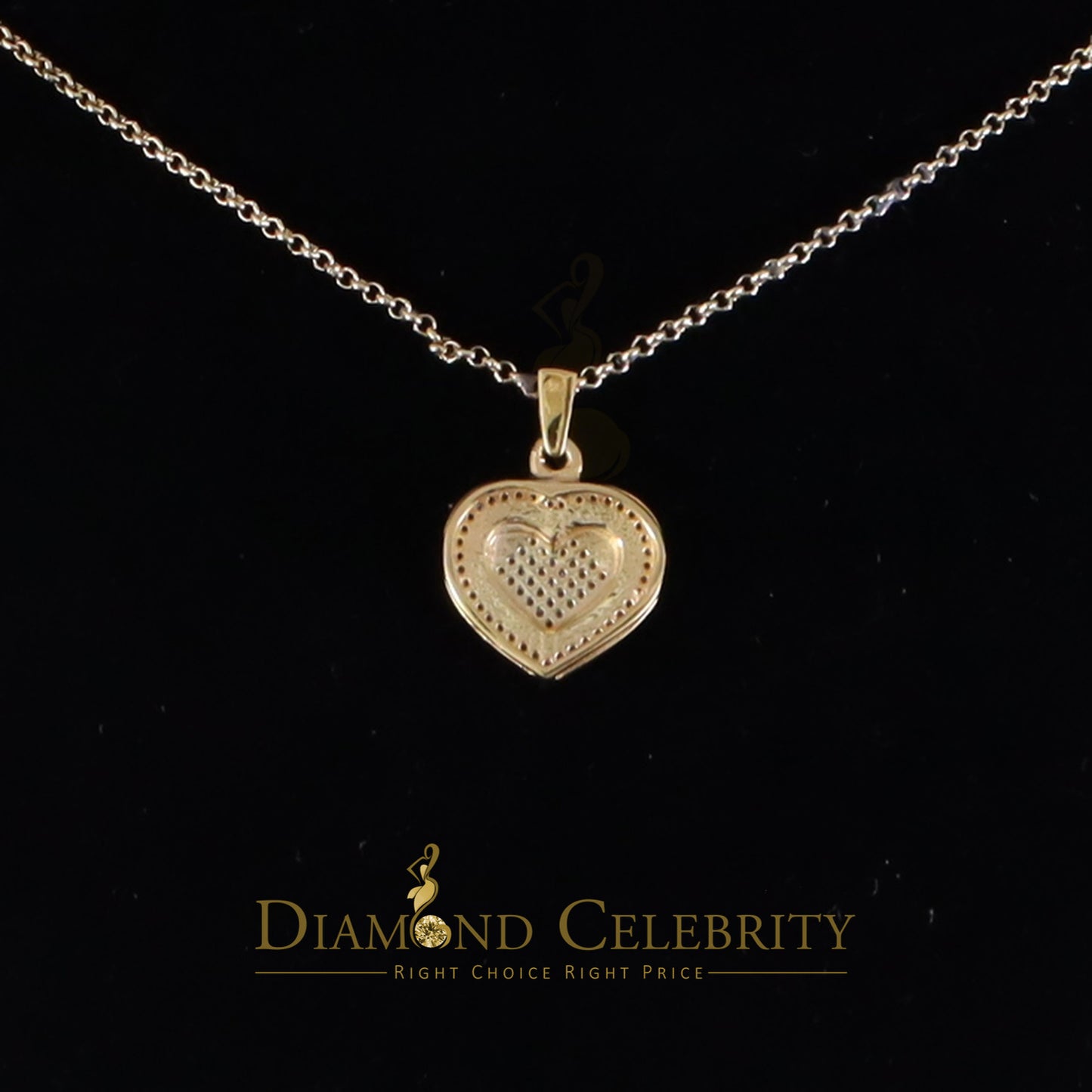 DiamondCelebritees Small Yellow Real 0.25ct Diamond 925 Silver double Heart Charm Necklace Pendant