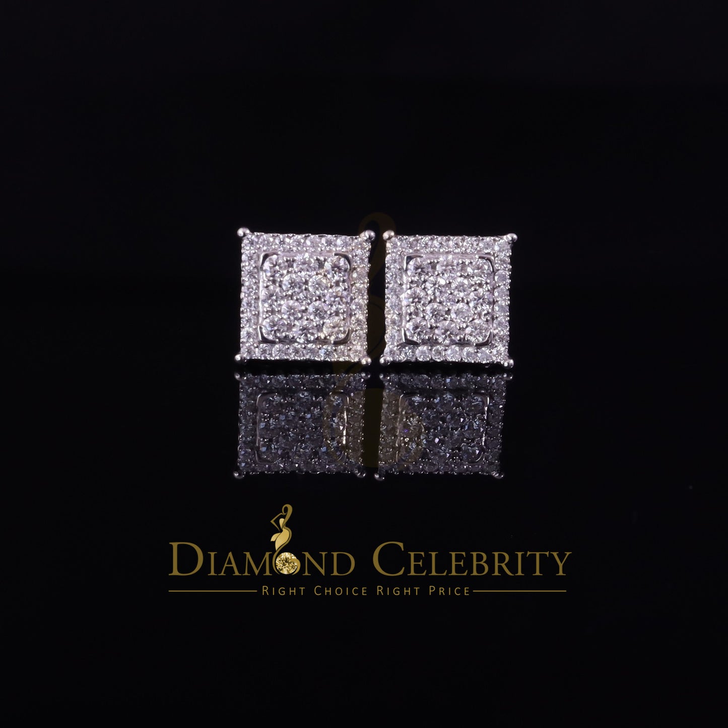 Diamondcelebritees Men's/Womens 925 Silver White 1.25ct VVS 'D' Moissanite Stone Square Earrings