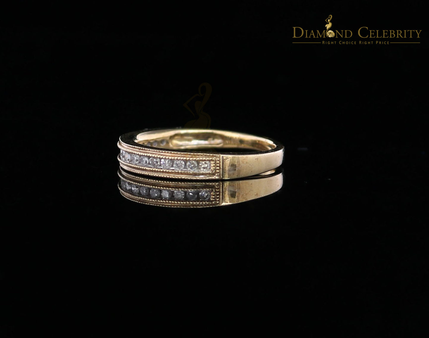 DiamondCelebritees Real Yellow Gold with 10KT 0.20CT Real Diamond Round Shape Womens Ring Size 6.5