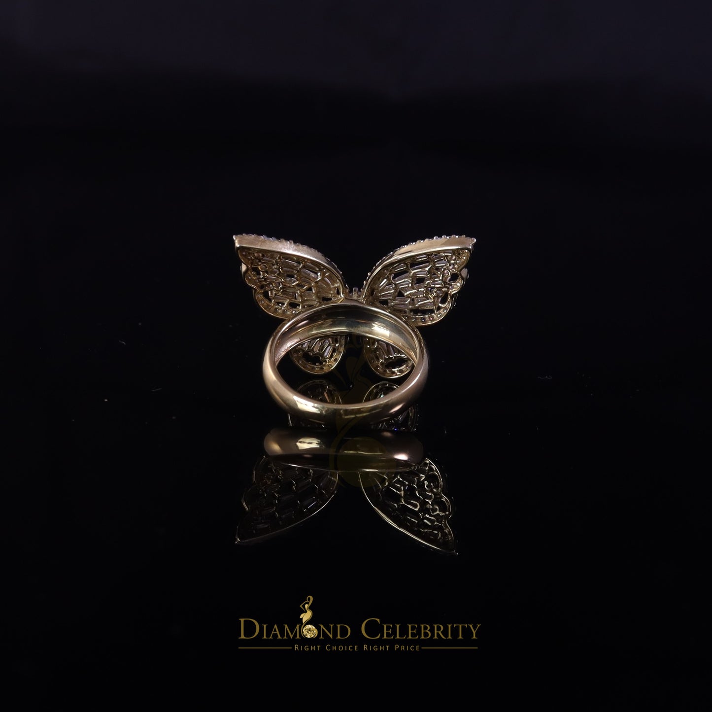 DiamondCelebritees Womens 925 Silver Yellow 1.75ct VVS 'D' Moissanite Butterfly Rings