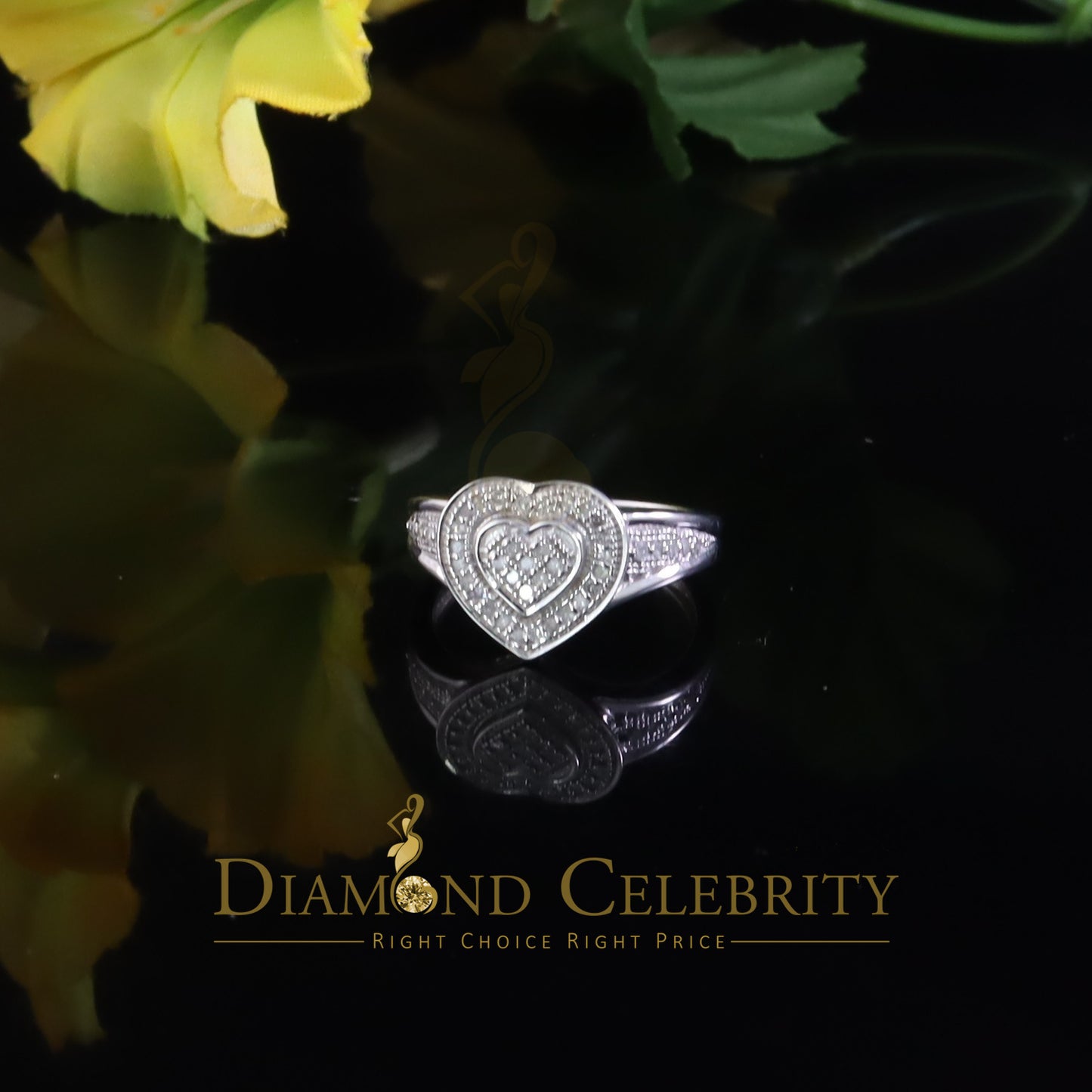 DiamondCelebritees 925 White Sterling Silver 0.15CT Diamond Shiny Engagement Heart Womens Ring SZ 7