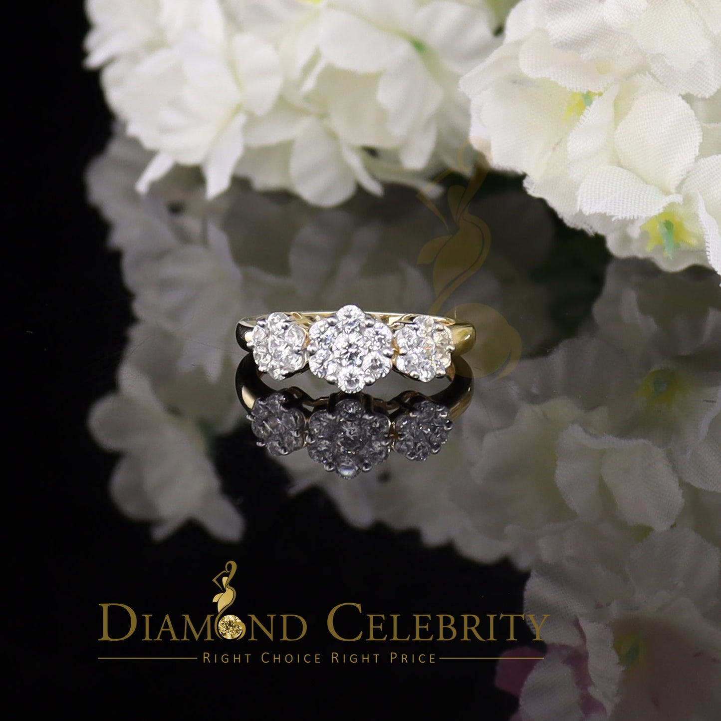 DiamondCelebritees Sterling Yellow Silver Floral-Shaped Cubic Zirconia 2.0ct Womens Ring Size 7
