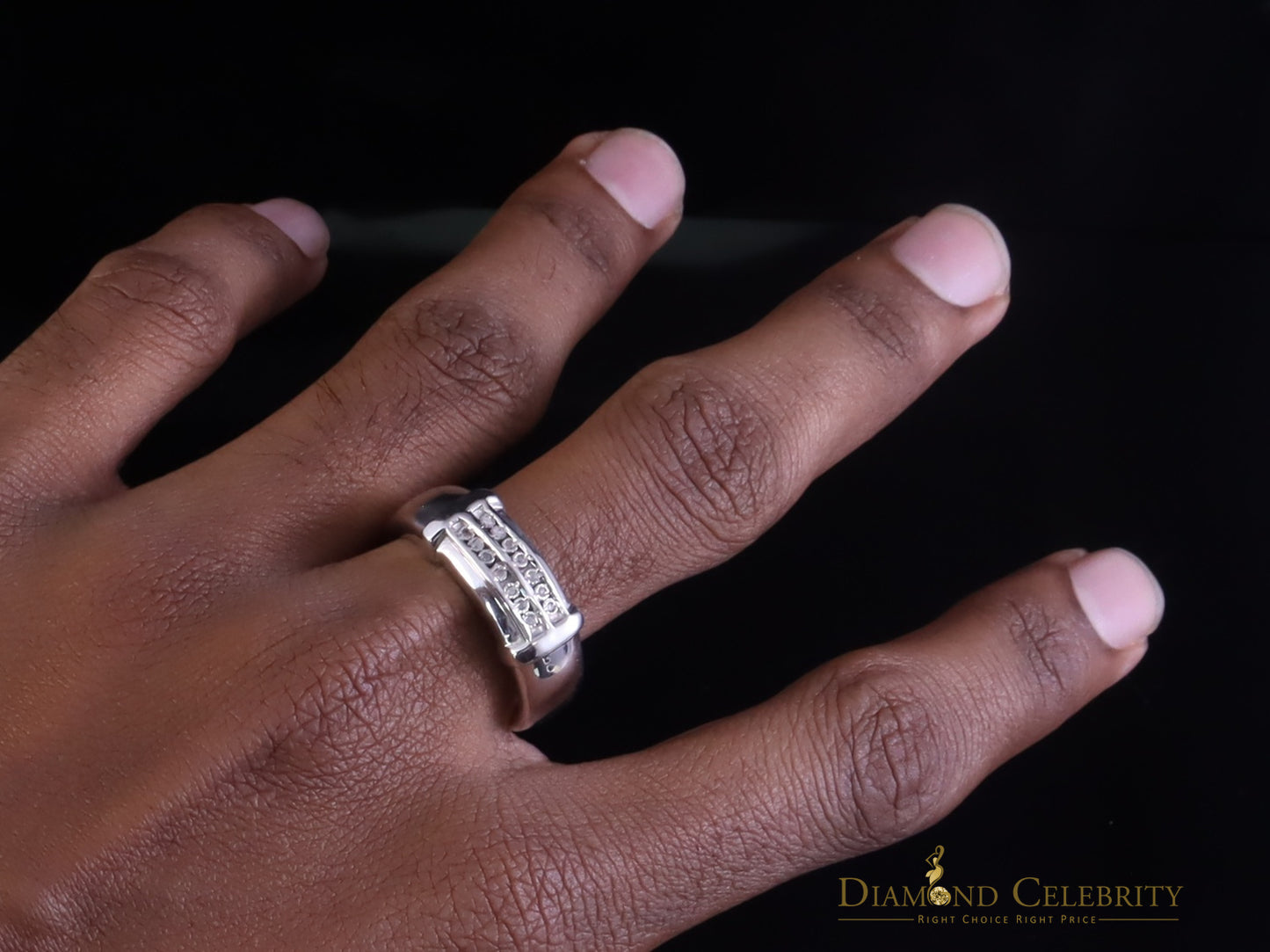 DiamondCelebritees 0.05cts Sterling White Double Row Men's Wedding Band Rings Size 10 In 925 Silver