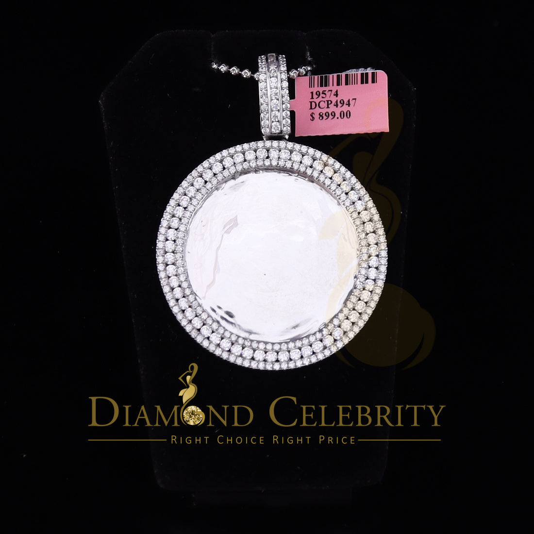 DiamondCelebritees White Sterling Silver as Pendant as Charm Necklace Shape 6.50ct Cubic Zirconia.