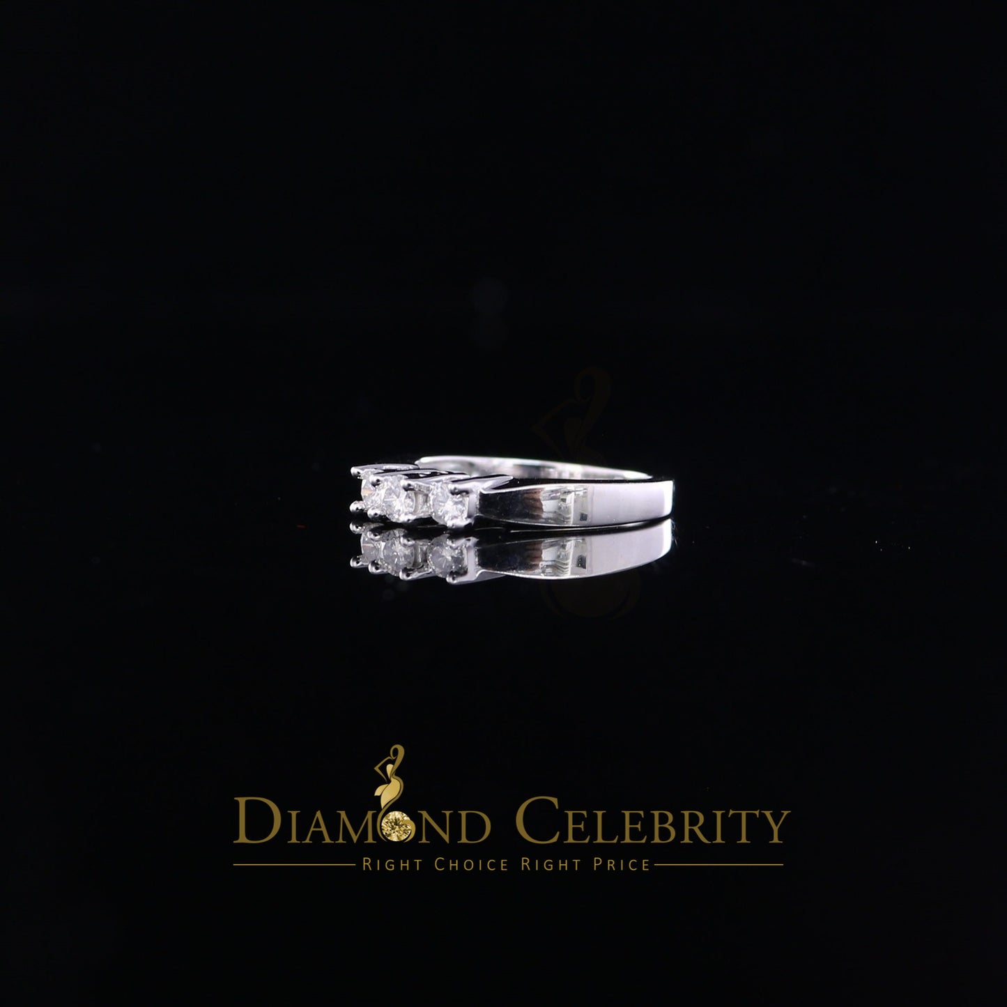 DiamondCelebritees 14kt White Gold with 0.50 CT Real Diamond 3 Solitaire Stones Womens Ring Size 7