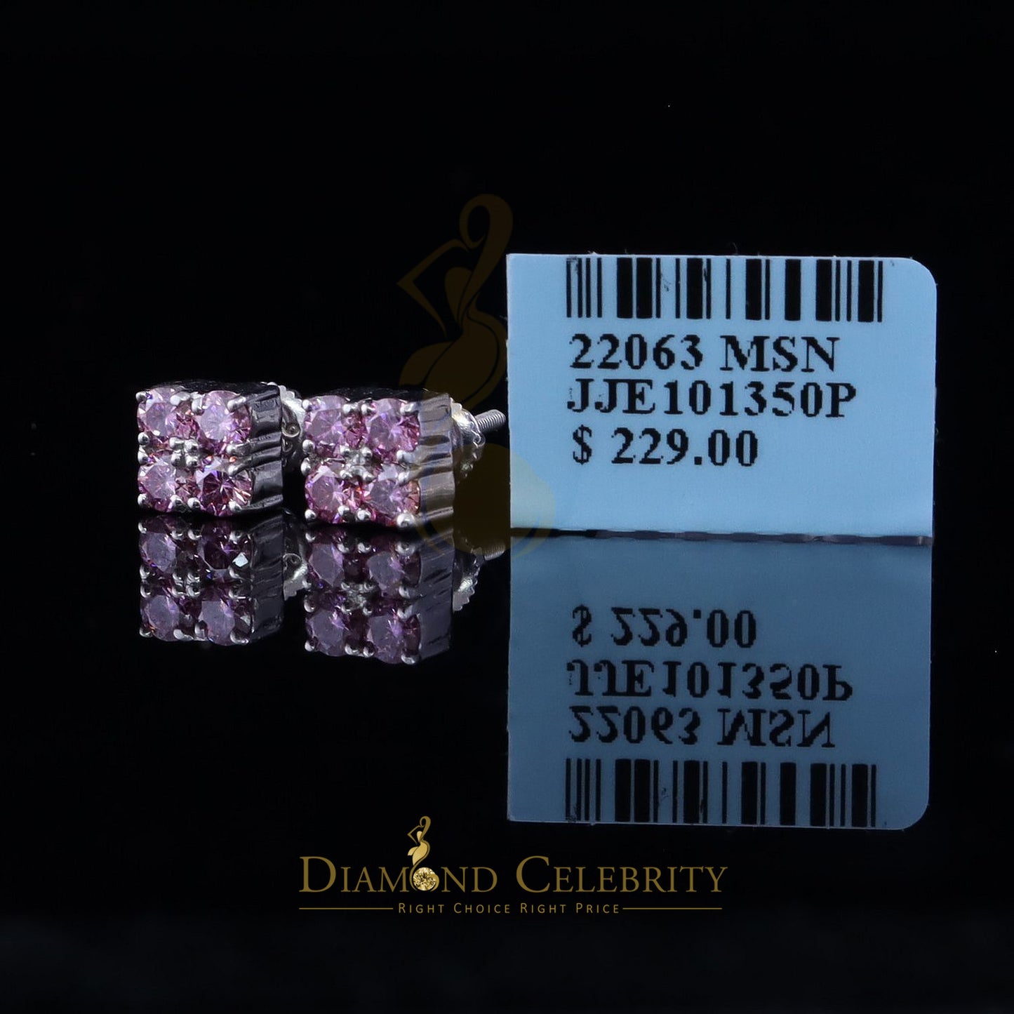 Diamondcelebritees 925 Silver White 1.00ct VVS D Pink Moissanite Square Men's/Women's Stud Earrings