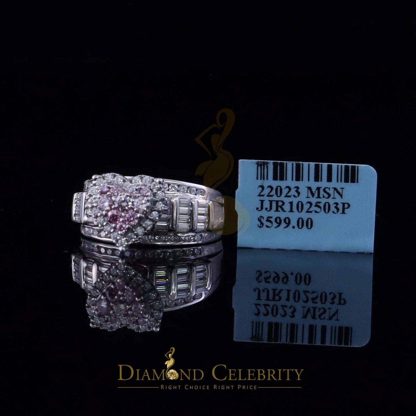 DiamondCelebritees Women 2.50ct 925 Silver VVS 'D' Pink Moissanite White Cinderella HEART Ring SZ 7