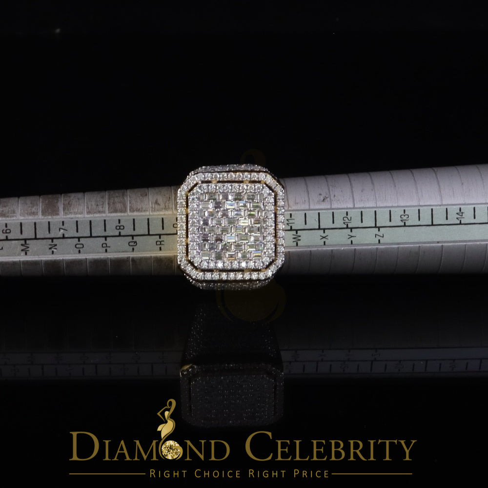 DiamondCelebritees Men's 925 Sterling Silver 6.50ct VVS 'D' Moissanite Square Yellow Rings SZ 10