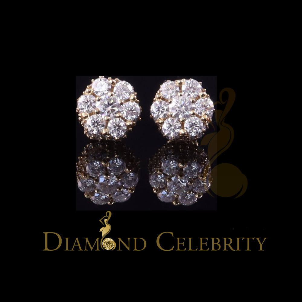 DiamondCelebritees 925 Silver Yellow 1.50ct VVS 'D' Men's & Womens Moissanite Floral Stud Earrings