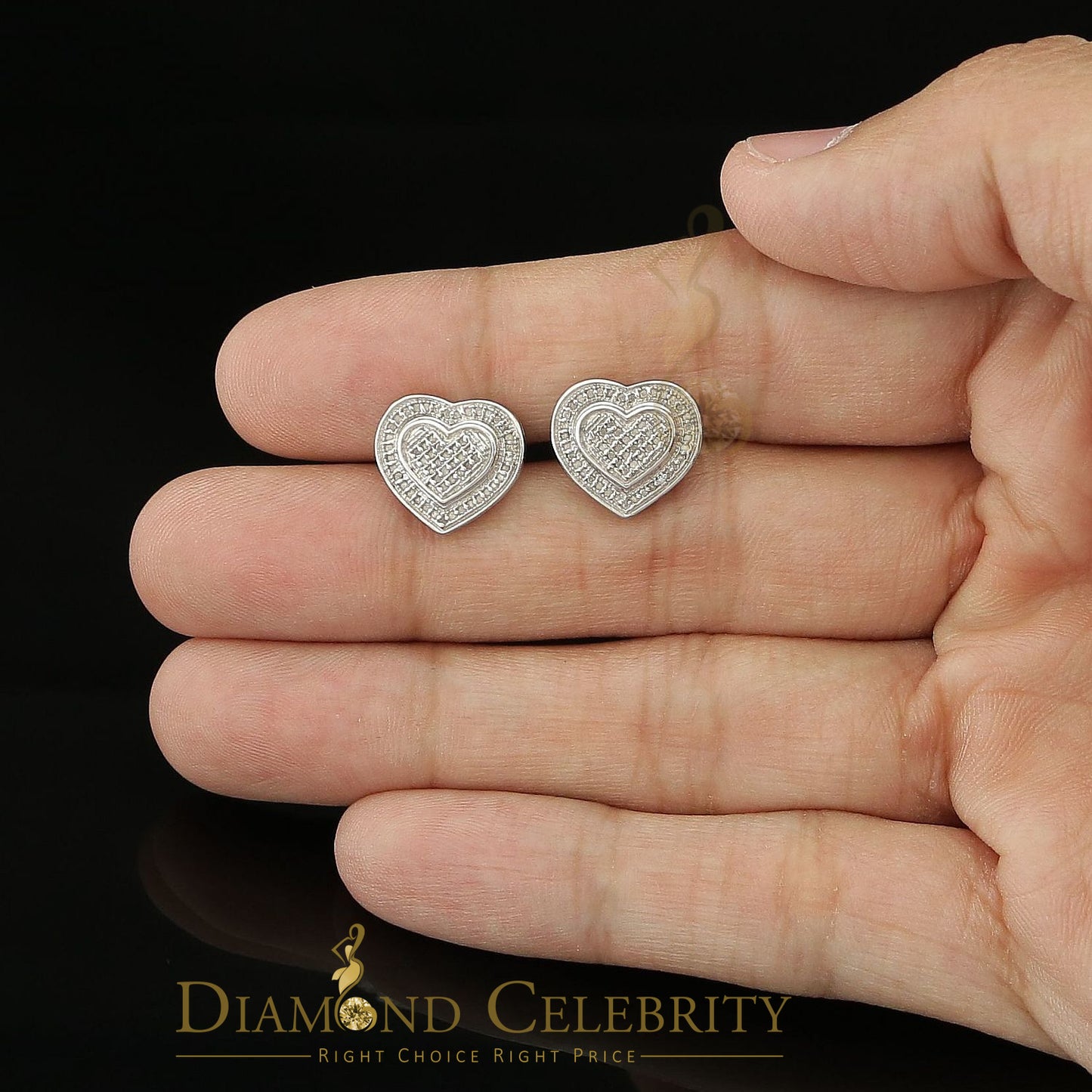DiamondCelebritees Aretes Para Hombre Heart 925 White Silver 0.30ct Diamond Women's Style Earring