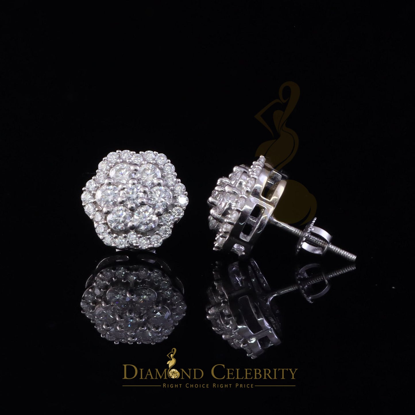 Diamondcelebritees New Women's/Men's 925 Silver White 2.00ct VVS D Moissanite Floral Stud Earrings