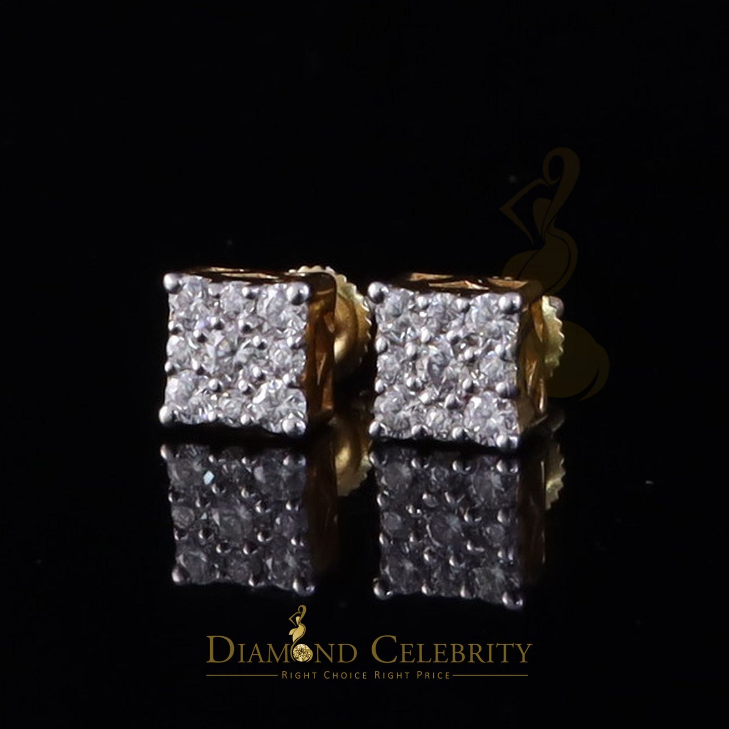 DiamondCelebritees New Women's/Men's 925 Silver Yellow 1.00ct VVS D Moissanite Square Stud Earrings