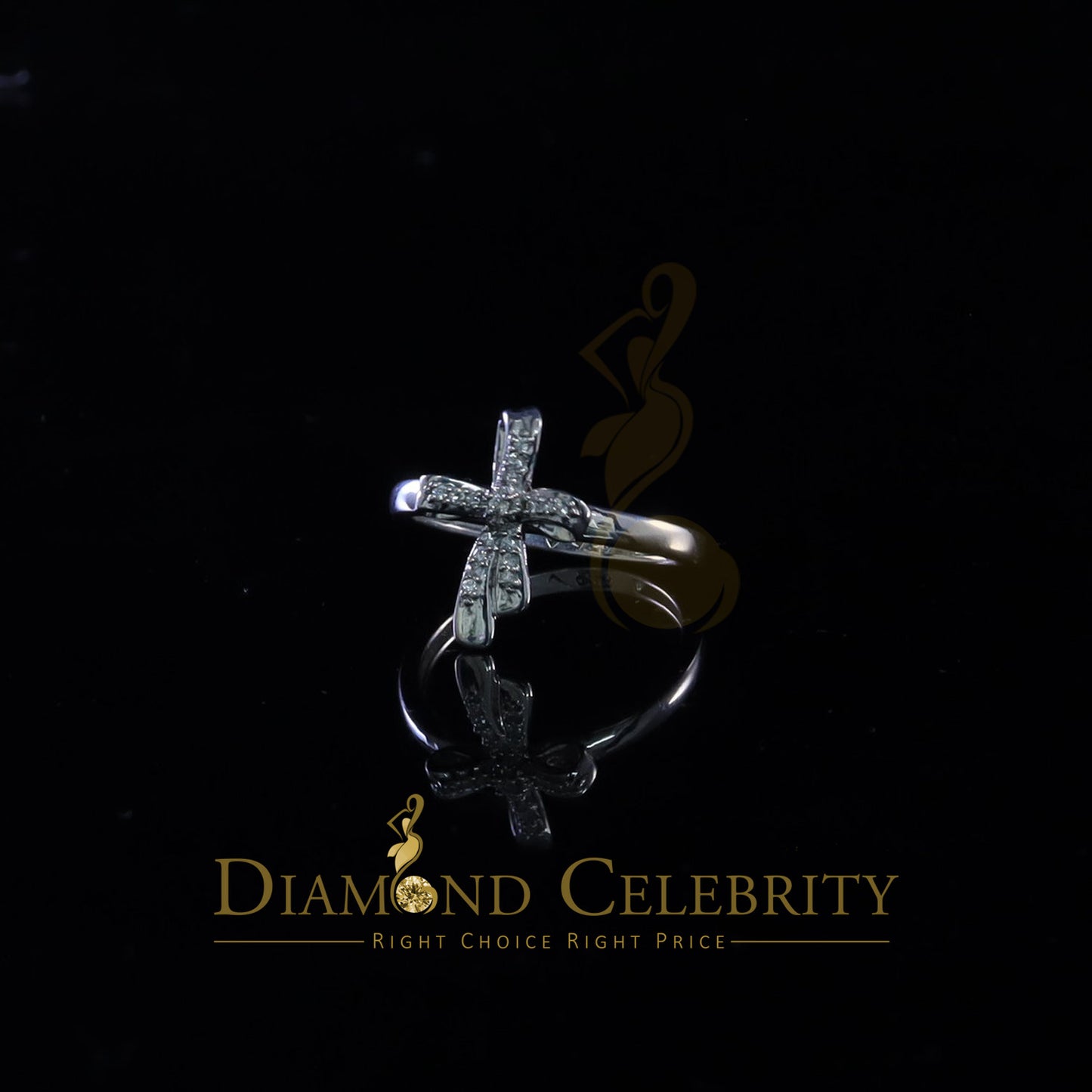 DiamondCelebritees 925 Sterling White Silver Shiny Cross 0.17ct Cubic Zirconia Womens Ring Size 8