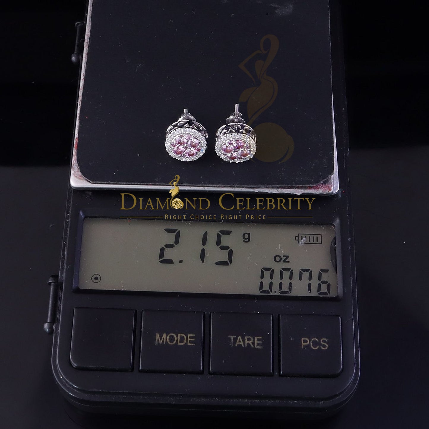 Diamondcelebritees Women's 925 Silver White 1.00ct VVS 'D' Pink Moissanite Round Stud Earrings