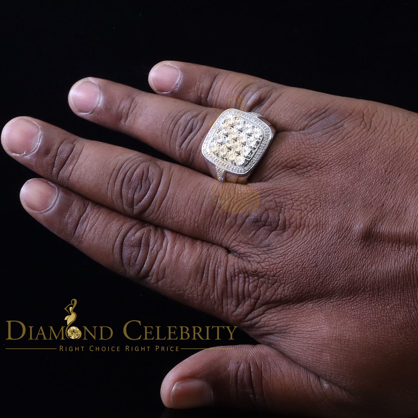 DiamondCelebritees Trendy Big Mirage set Real Diamond 0.50ct White Silver Square Mens Ring Size 10