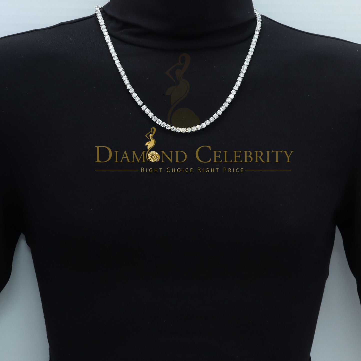 DiamondCelebritees Tennis Necklace 925 Silver White Moissanite size 20 inch & Width 5.2mm