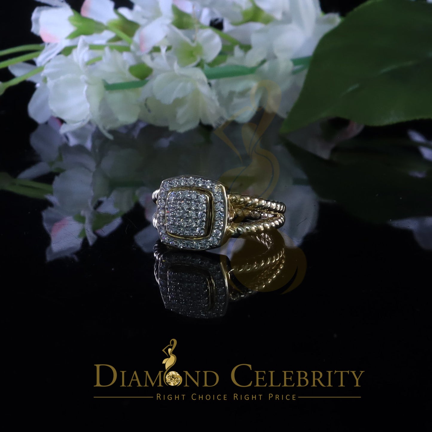 DiamondCelebritees 0.95ct Cubic Zirconia 925 Sterling Yellow Silver Square Womens Ring Size 7.5