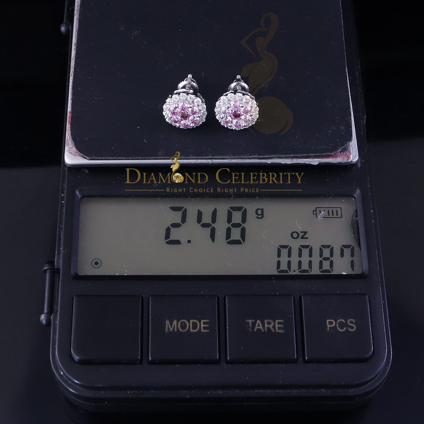 Diamondcelebritees Men's/Women's 925 Silver White 1.33ct VVS D Pink Moissanite Round Stud Earrings