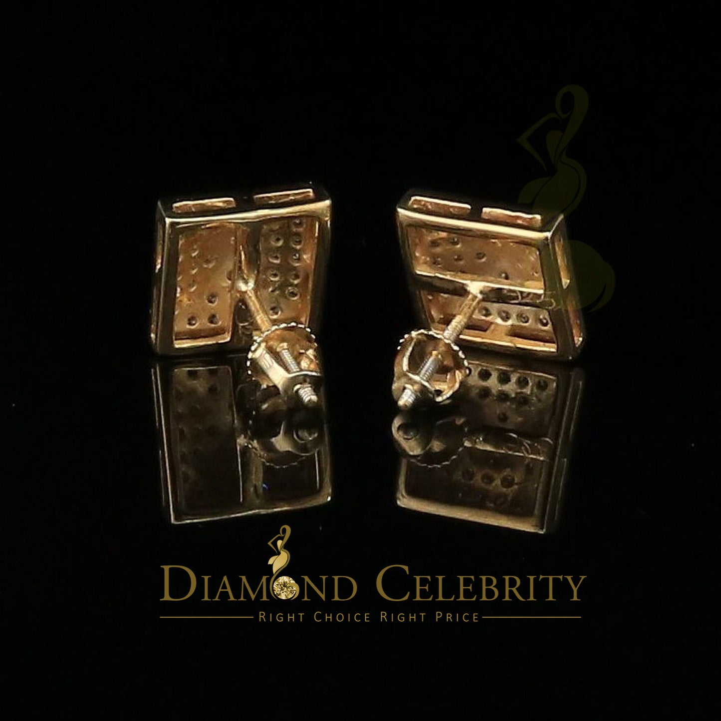 DiamondCelebritees 0.53ct Cubic Zirconia 925 Yellow Silver Women's & Men's Hip Hop Square Earrings