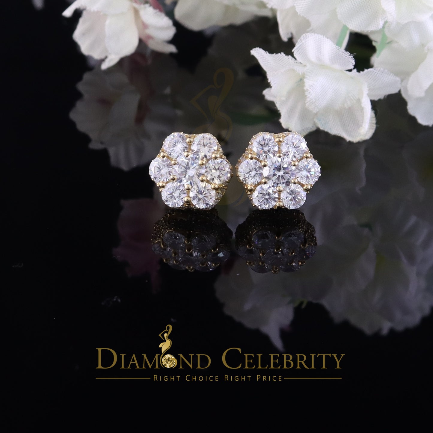 DiamondCelebritees 8.72ct Cubic Zirconia 925 Silver Yellow For Men's & Women's Floral Style Earring