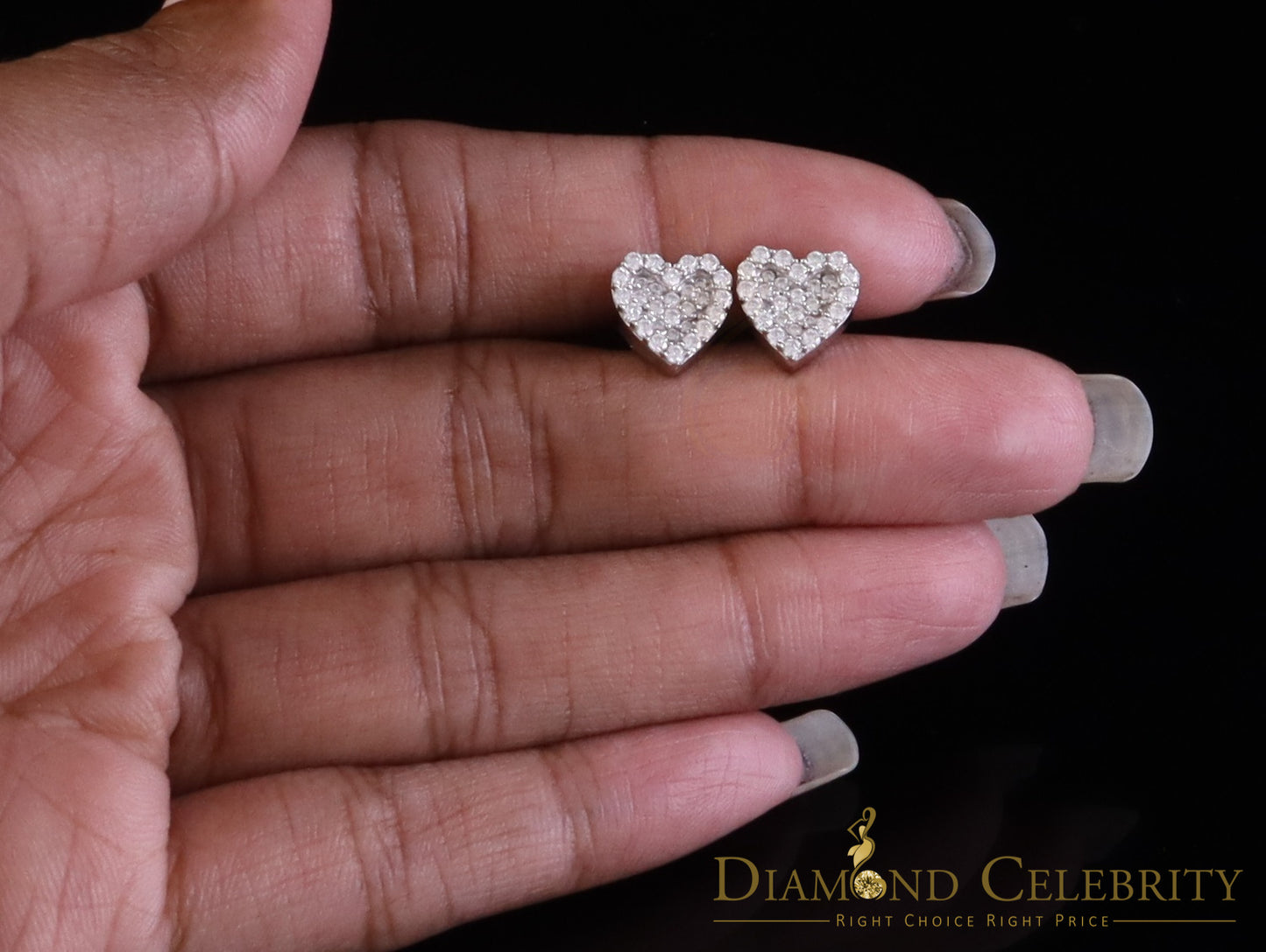 Diamondcelebritees 925 White Silver 0.66ct VVS 'D' Moissanite Heart Stud Earring Men's/Womens