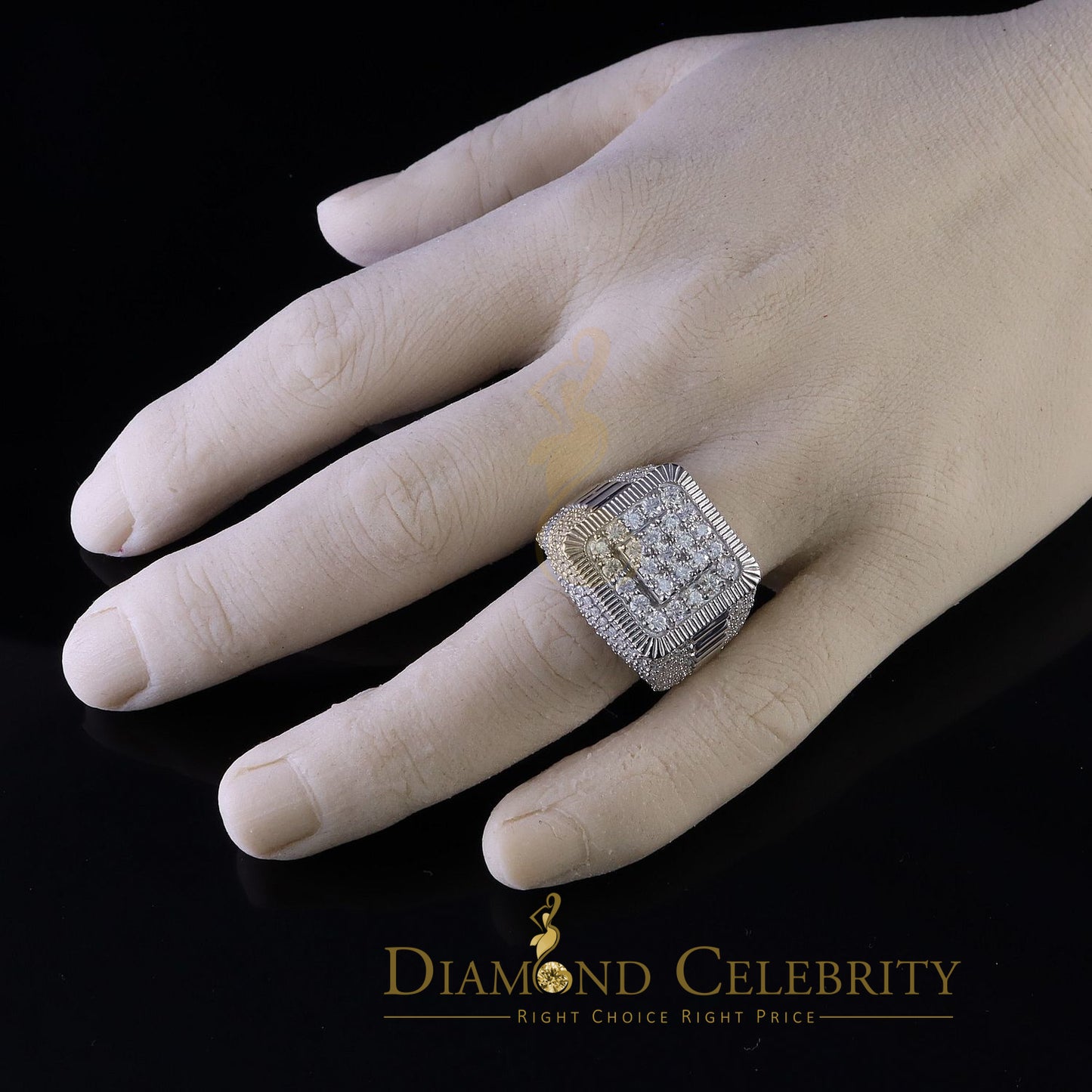 DiamondCelebritees Sterling 925 White Silver 6.50ct VVS 'D' Moissanite Square Rings SZ10 for Men's