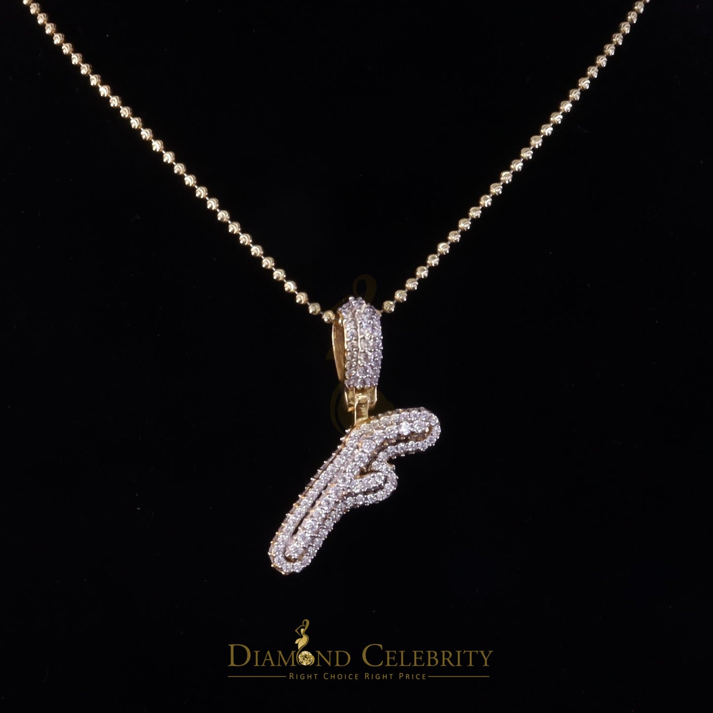 DiamondCelebritees Yellow Cursive 3D Alphabet Shape 925 Sterling Silver Cubic Zirconia Pendant