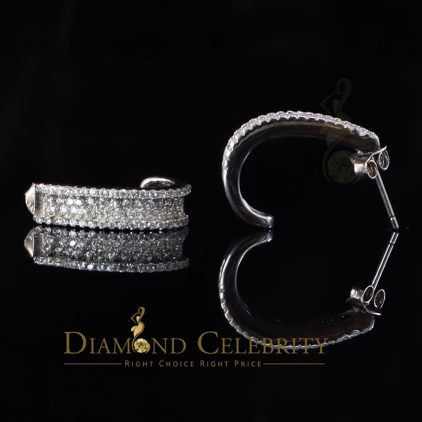 DiamondCelebritees 925 Sterling Silver Mens hip hop white Gold Iced 3 row Huggie Hoop earrings