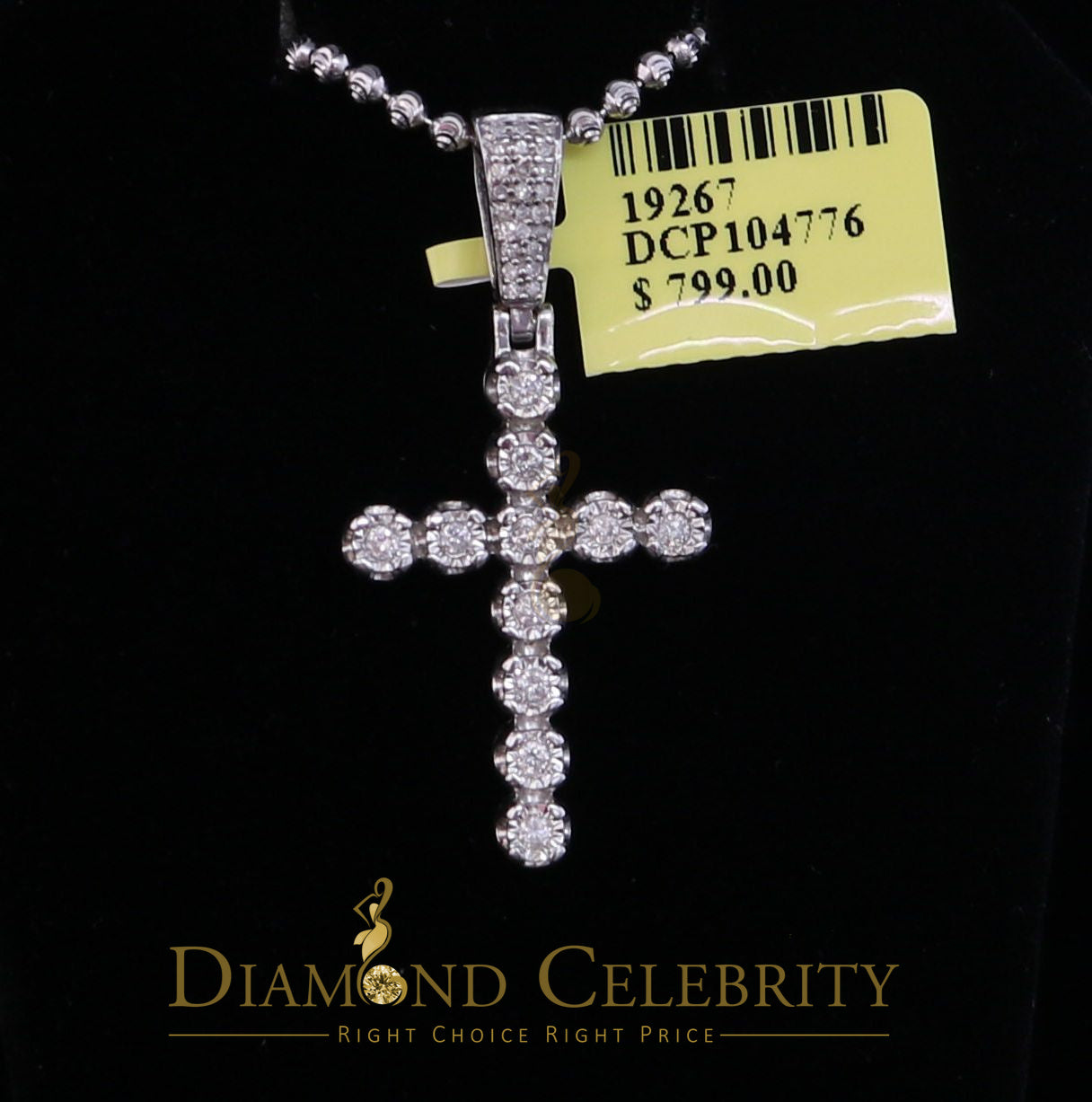 DiamondCelebritees Real 0.33ct Diamond Sterling Silver CROSS Charm Fashion Necklace Pendant White