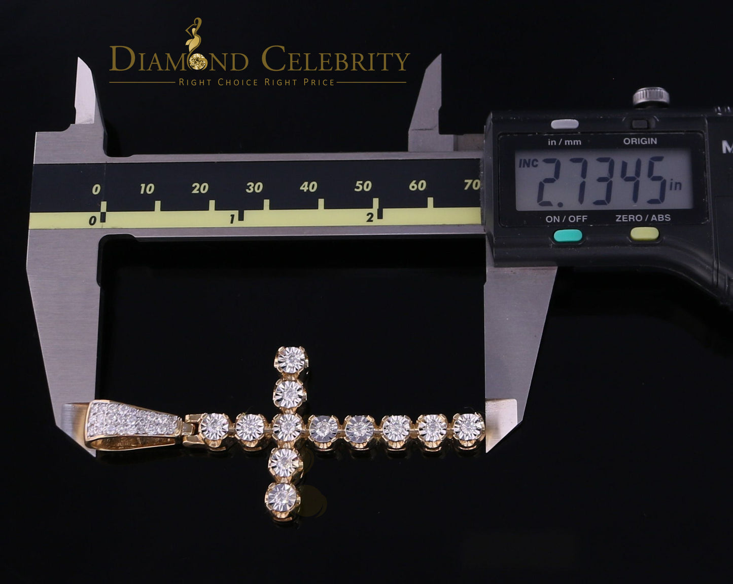 DiamondCelebritees Real 1.25ct Diamond Sterling Silver CROSS Charm Necklace Yellow Pendant