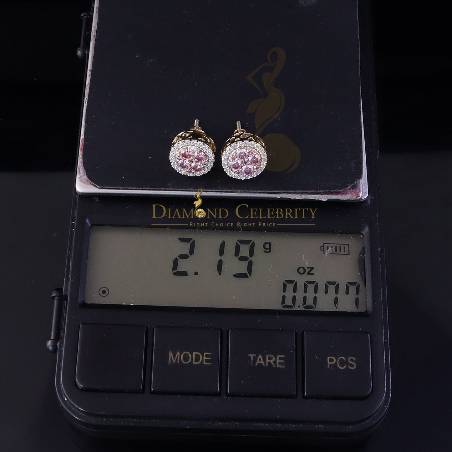 DiamondCelebritees Women's 925 Silver Yellow 1.00ct VVS 'D' Pink Moissanite Round Stud Earrings