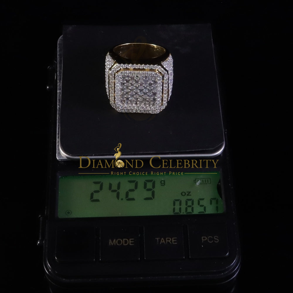 DiamondCelebritees Men's 925 Sterling Silver 6.50ct VVS 'D' Moissanite Square Yellow Rings SZ 10