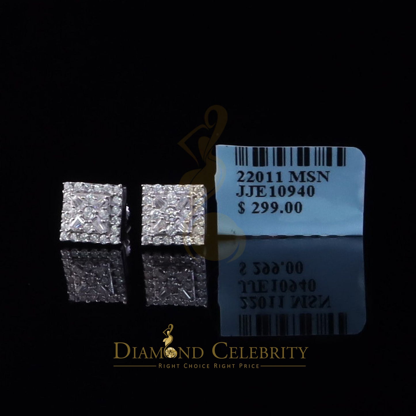 Diamondcelebritees Best Women's/Men's 925 Silver White 0.75ct VVS D Moissanite Square Stud Earrings