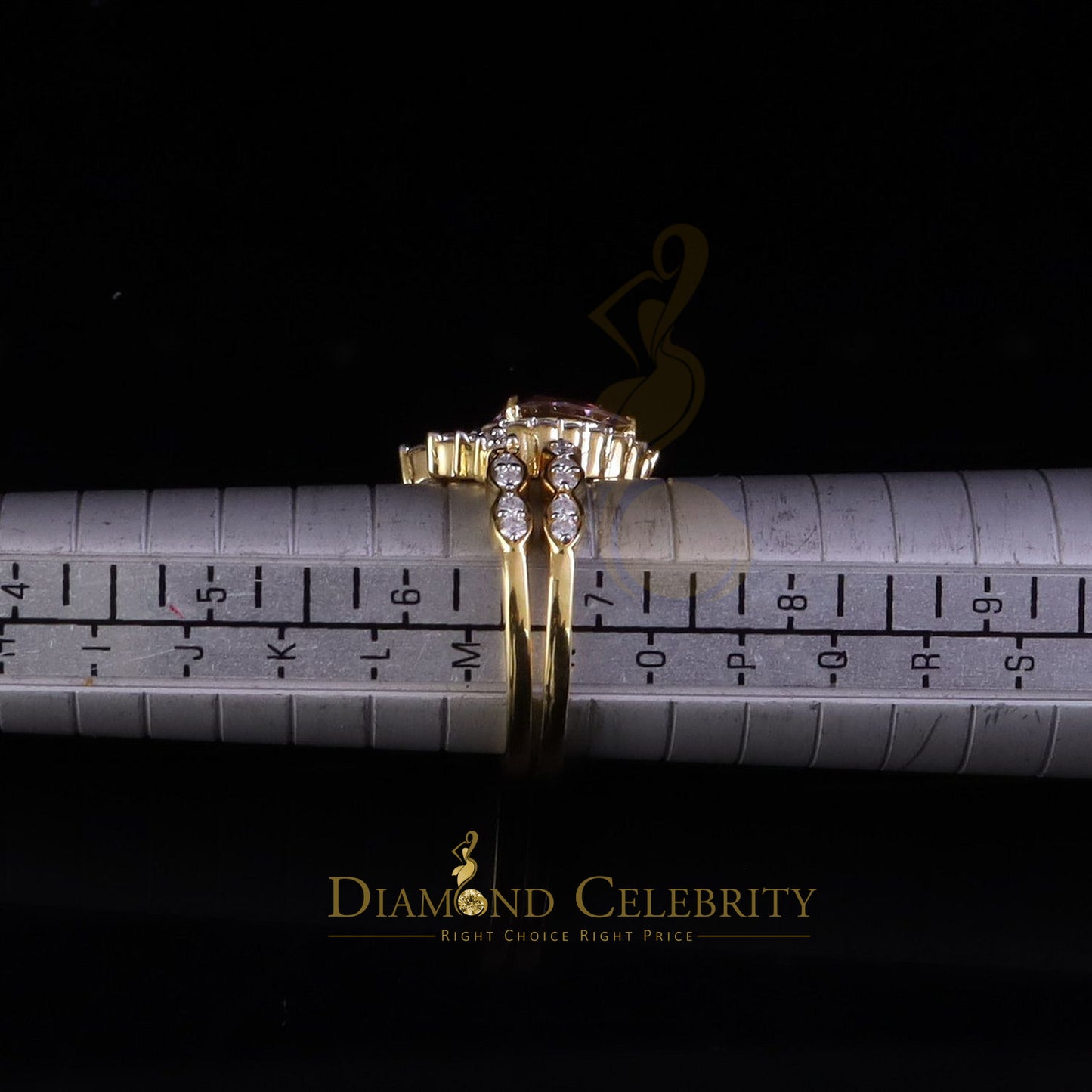 DiamondCelebritees 2.50CTWomen's925SilverYellowVVS D Pink&White Moissanite PearShaped DoubleRingSZ7