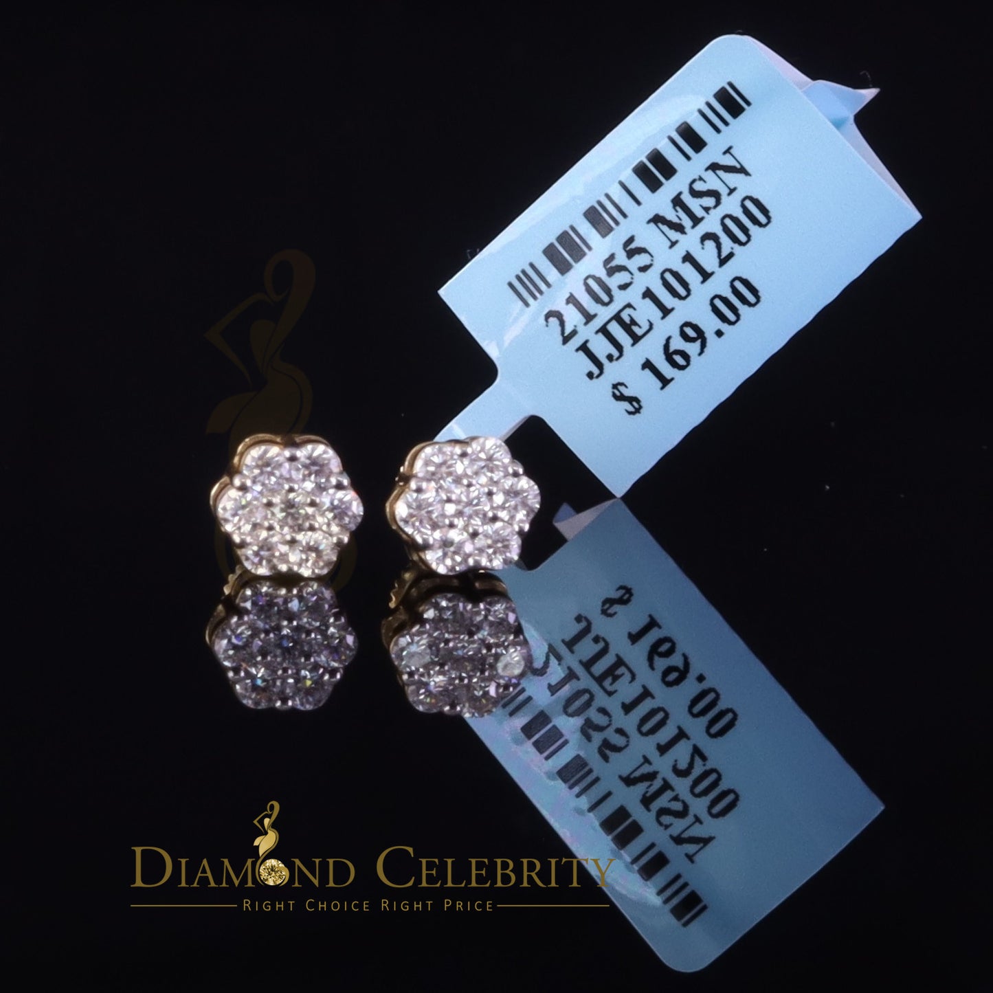 DiamondCelebritees Men's/Womens 925 Silver Yellow 0.50ct VVS 'D' Moissanite Floral Stud Earrings