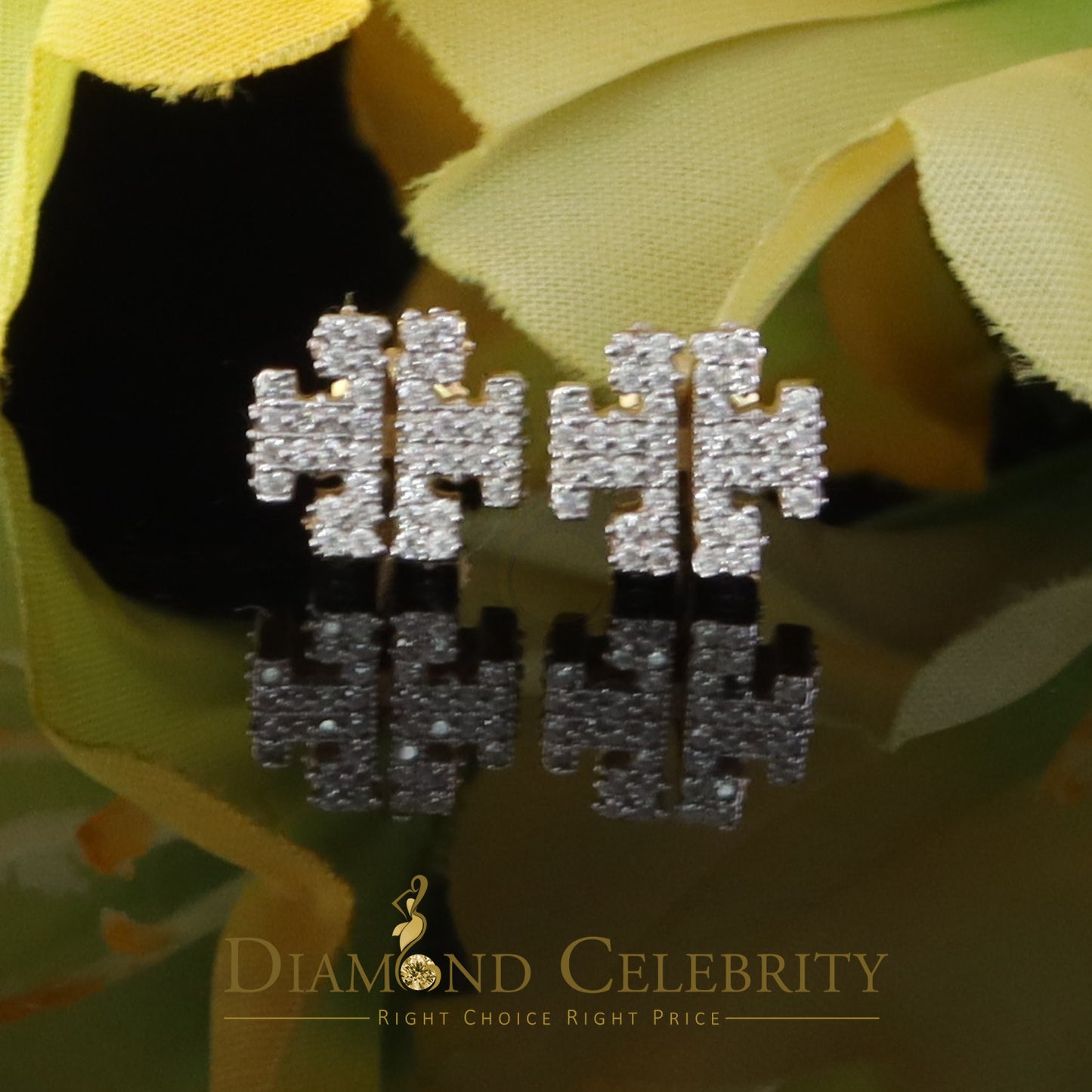 DiamondCelebritees 925 Yellow Silver 1.00ct VVS 'D' Moissanite Tory Burch Stud Earring Men's/Womens