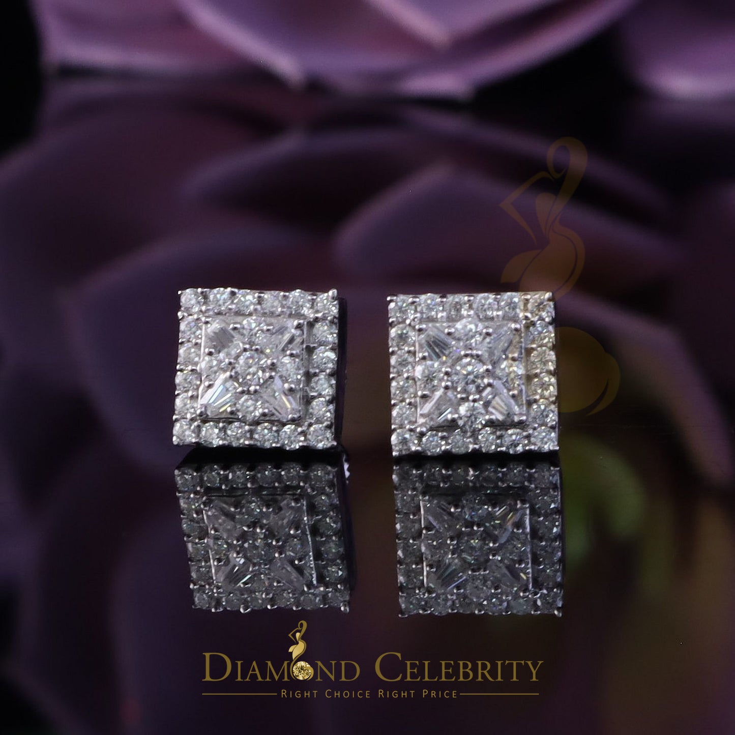 Diamondcelebritees Best Women's/Men's 925 Silver White 0.75ct VVS D Moissanite Square Stud Earrings