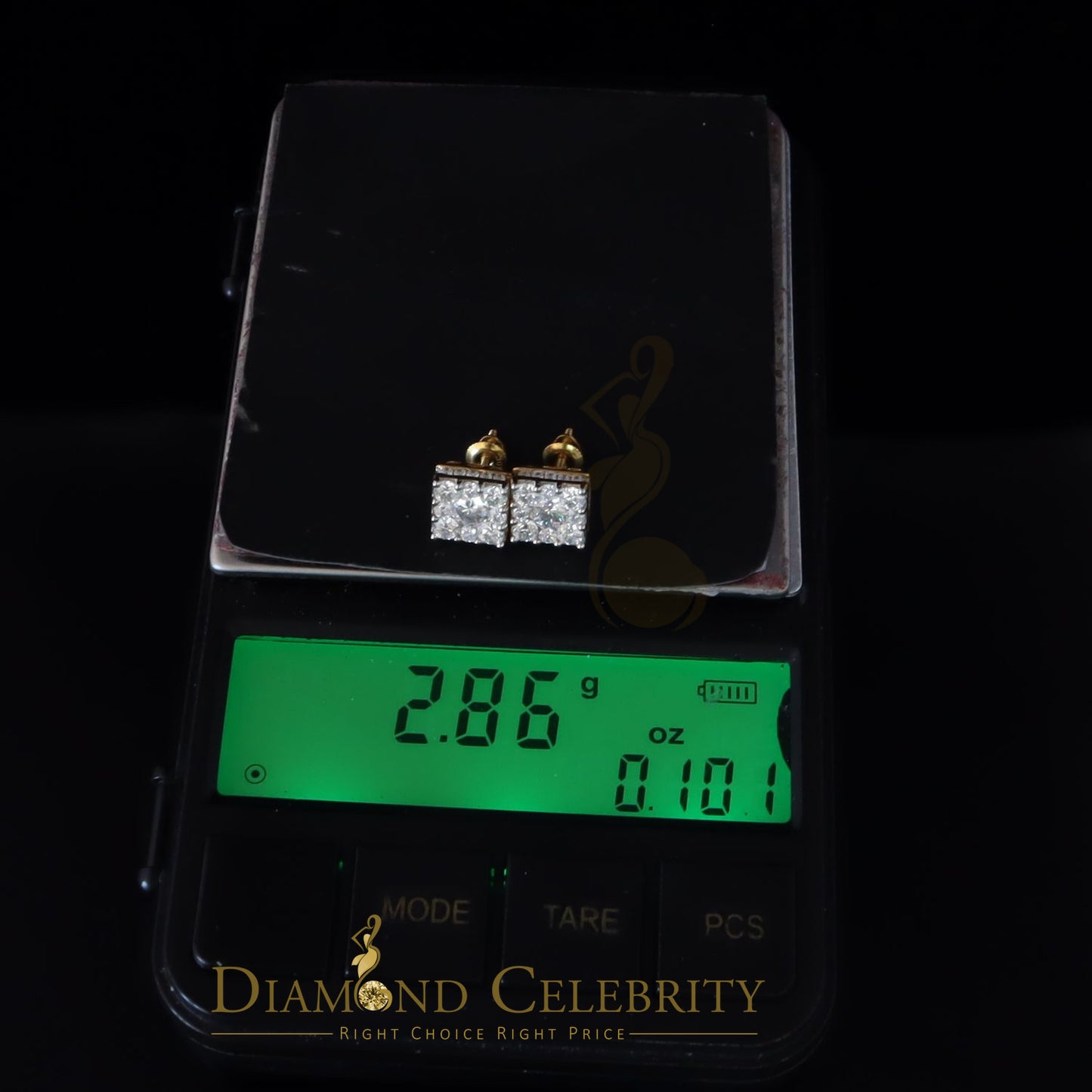 DiamondCelebritees Real Moissanite Square Earrings 10k Real Yellow Gold 2.25ct VVS 'D' Color