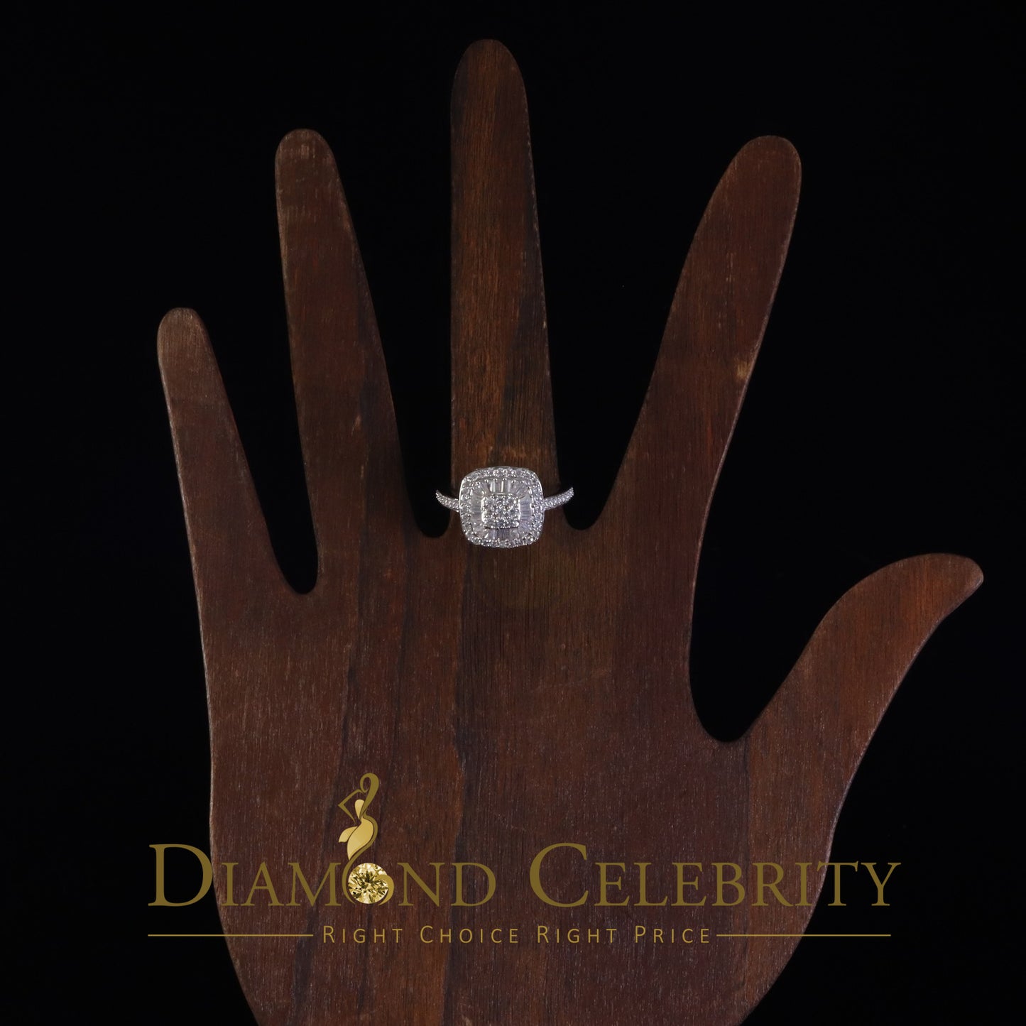 DiamondCelebritees Square 925 White Silver 1.00ct VVS 'D' Baguette Moissanite Rings Womens Size 7