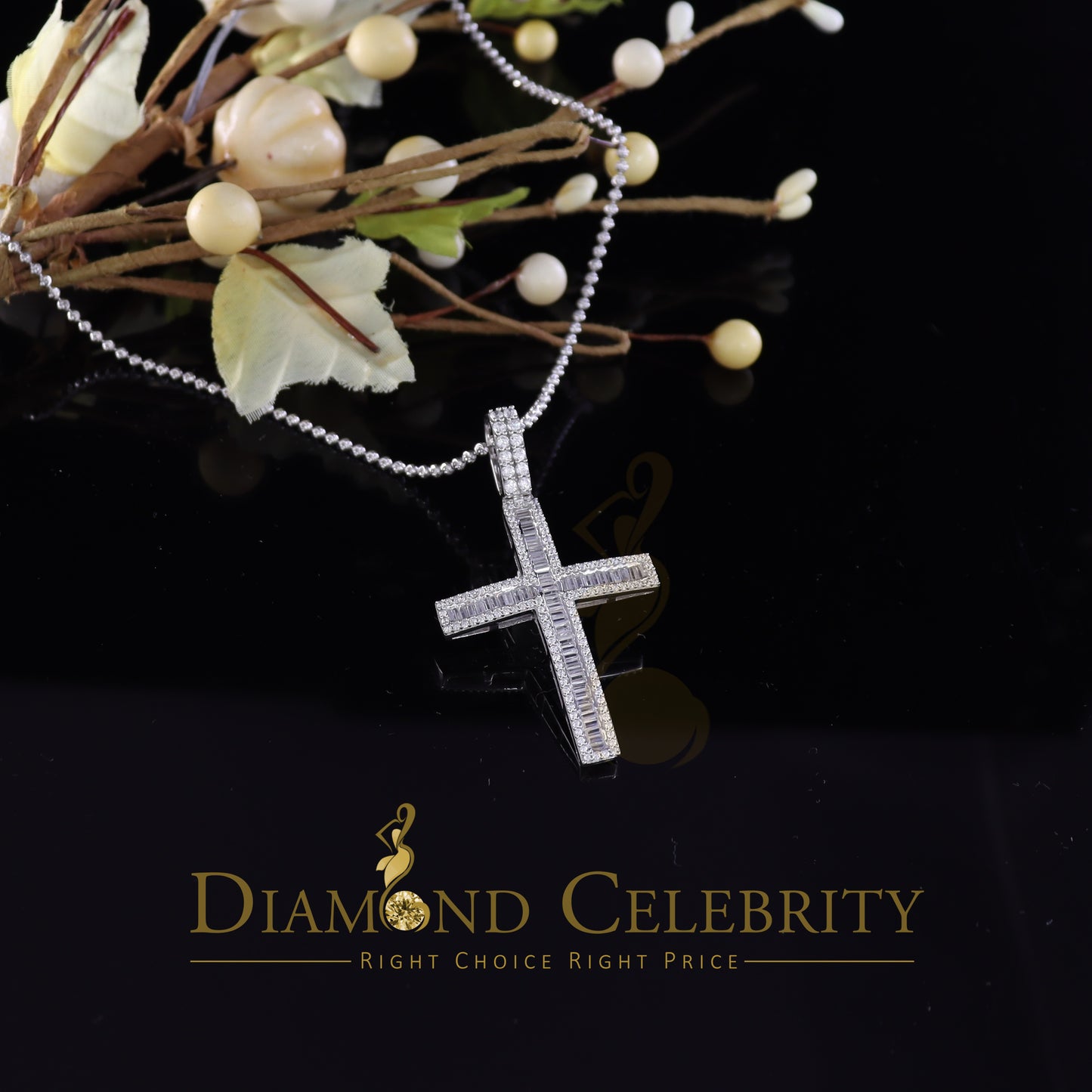 DiamondCelebritees Attractive 925 Sterling Silver Bug CROSS Pendant White 4.52ct Cubic Zirconia