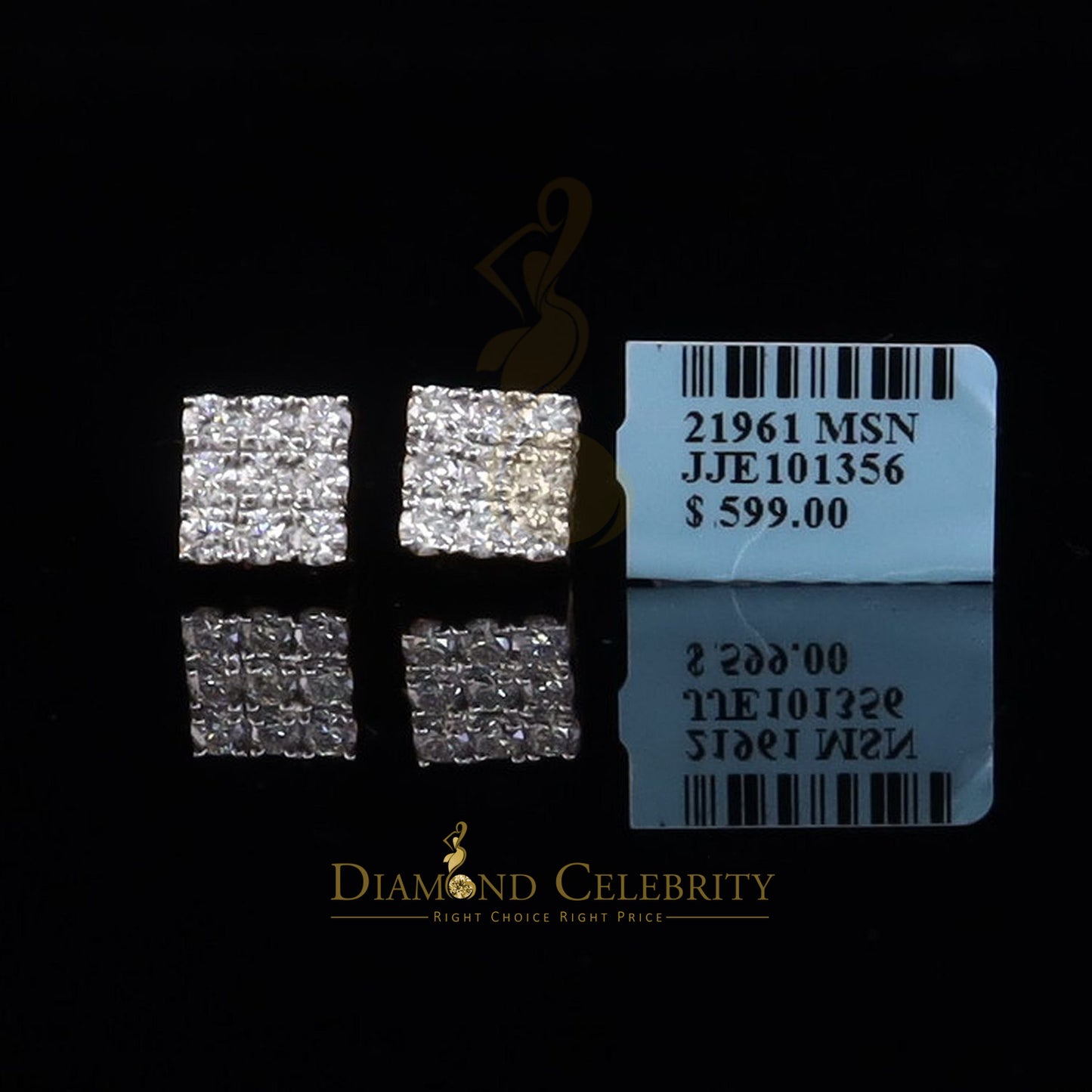 DiamondCelebritees Women's/Men's 925 Silver Yellow 2.00ct VVS 'D' Moissanite 9 Stone Stud Earrings