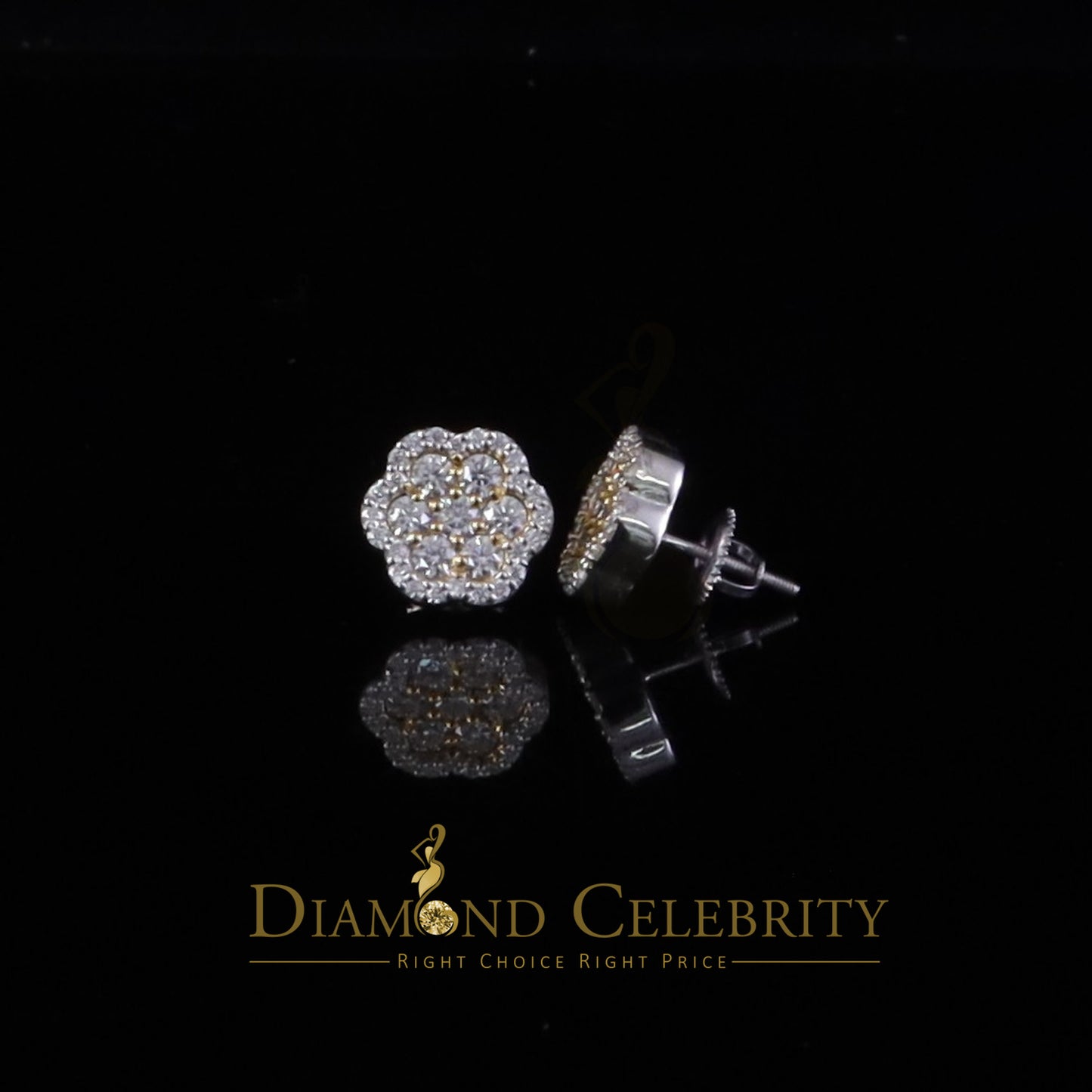 Diamondcelebritees White /Yellow Flower Silver 1.50ct VVS 'D' Moissanite 925 Earrings Men's/Womens