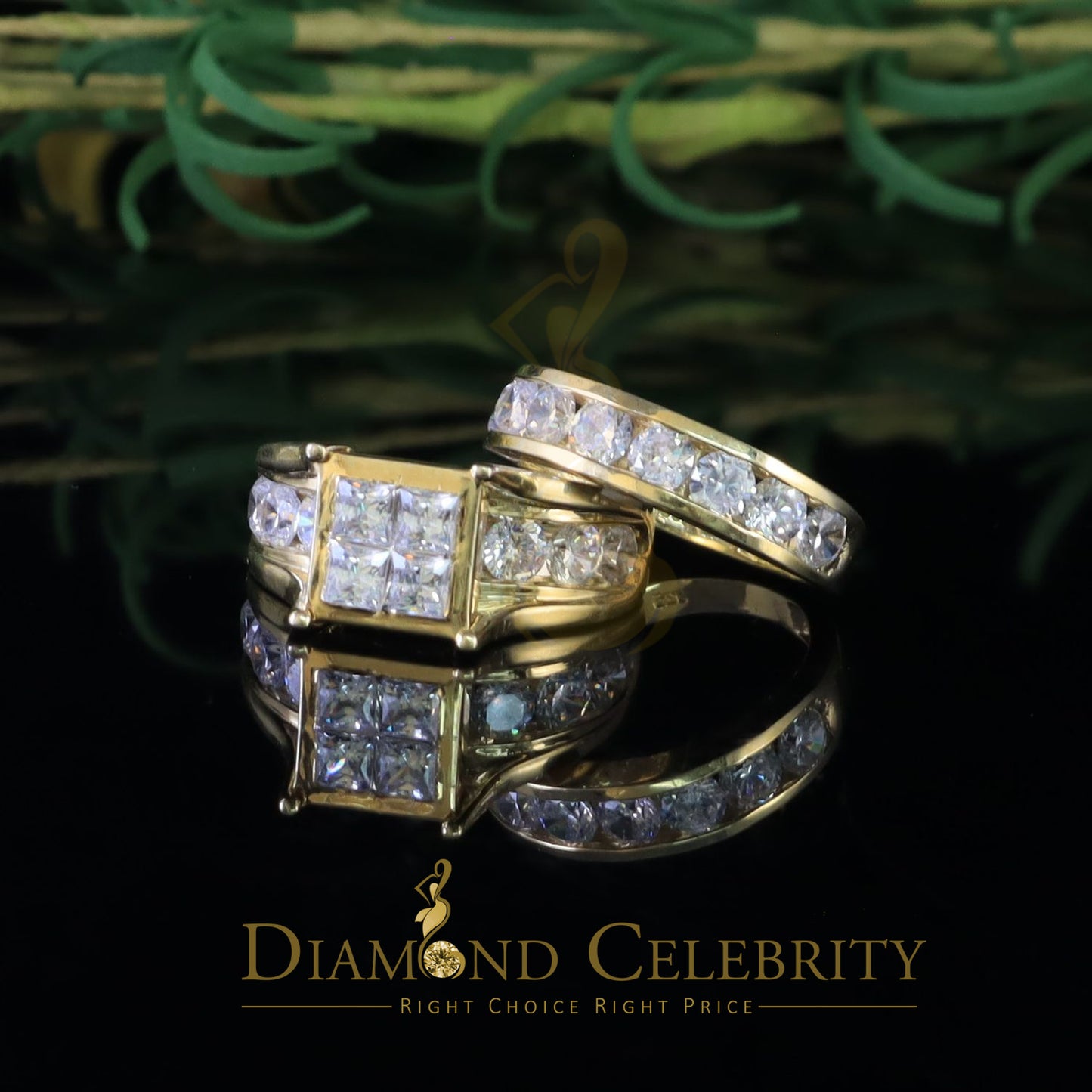 DiamondCelebritees 925 Sterling Yellow Silver 3.50 ct Square Cubic Zirconia Bridal Womens Ring SZ 8