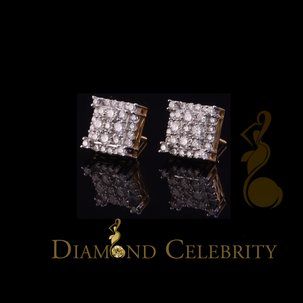 DiamondCelebritees 1.75ct Vvs 'D' Color Genuine Moissanite Stud SQUARE Earring10k Real Yellow Gold