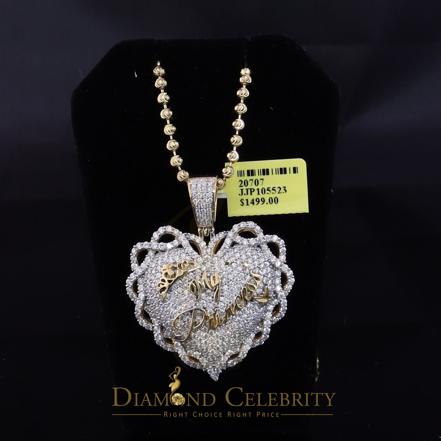 Diamondcelebritees Celebrities 6.00ct Real Moissanite 925 Silver Yellow "MY PRINCESS" Heart Pendant